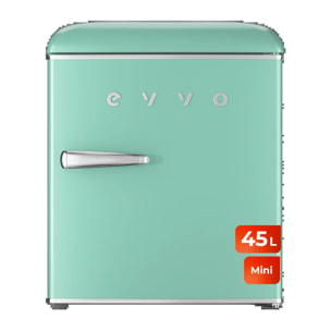 EVVO Frigorífico Mini F20 Retro Verde Aquamarina, 45 l, vintage, bajo consumo, silencioso