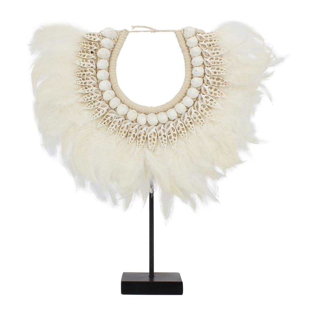 Collier en plumes et coquillages beige PAPUA