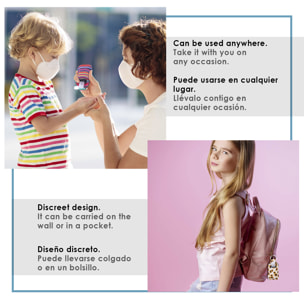 Portachiavi bottiglia disinfettante per le mani alcool ricaricabile 30ml tessuto design girasole nero.