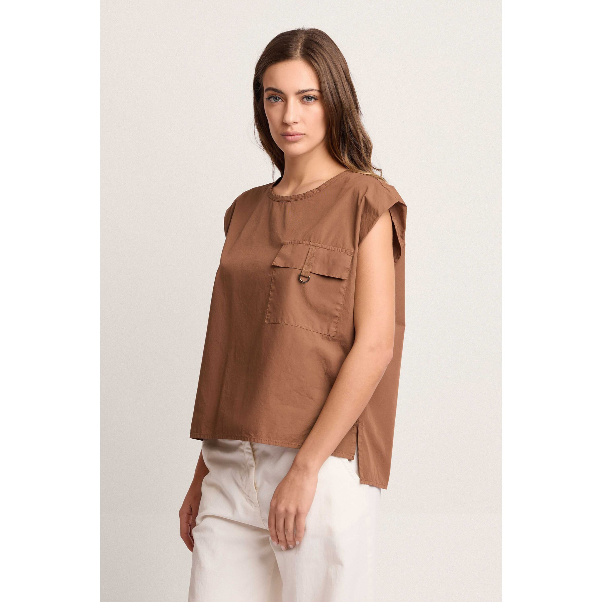 Kocca - Blusa in cotone a maniche corte Donna, Tinta unita, Girocollo