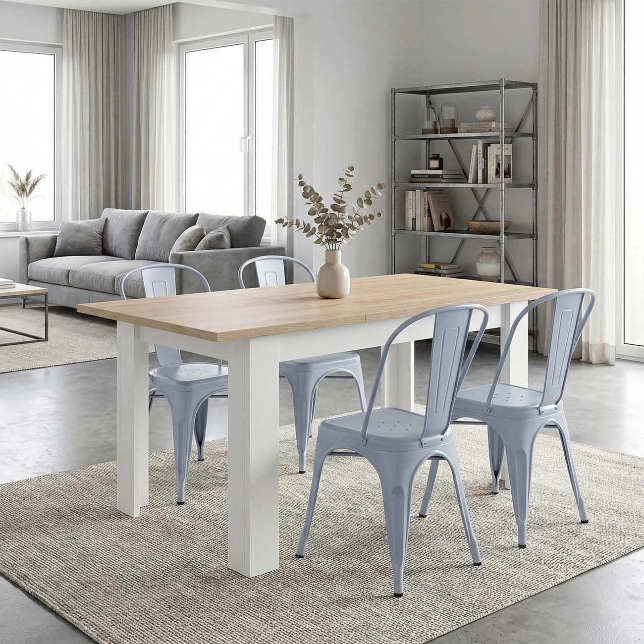 Mesa de comedor extensible en blanco artik y roble canadian 123-173x75 cm Sira Blanco Artik (Blanco Mate) - Roble Canadian