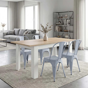 Mesa de comedor extensible en blanco artik y roble canadian 123-173x75 cm Sira Blanco Artik (Blanco Mate) - Roble Canadian