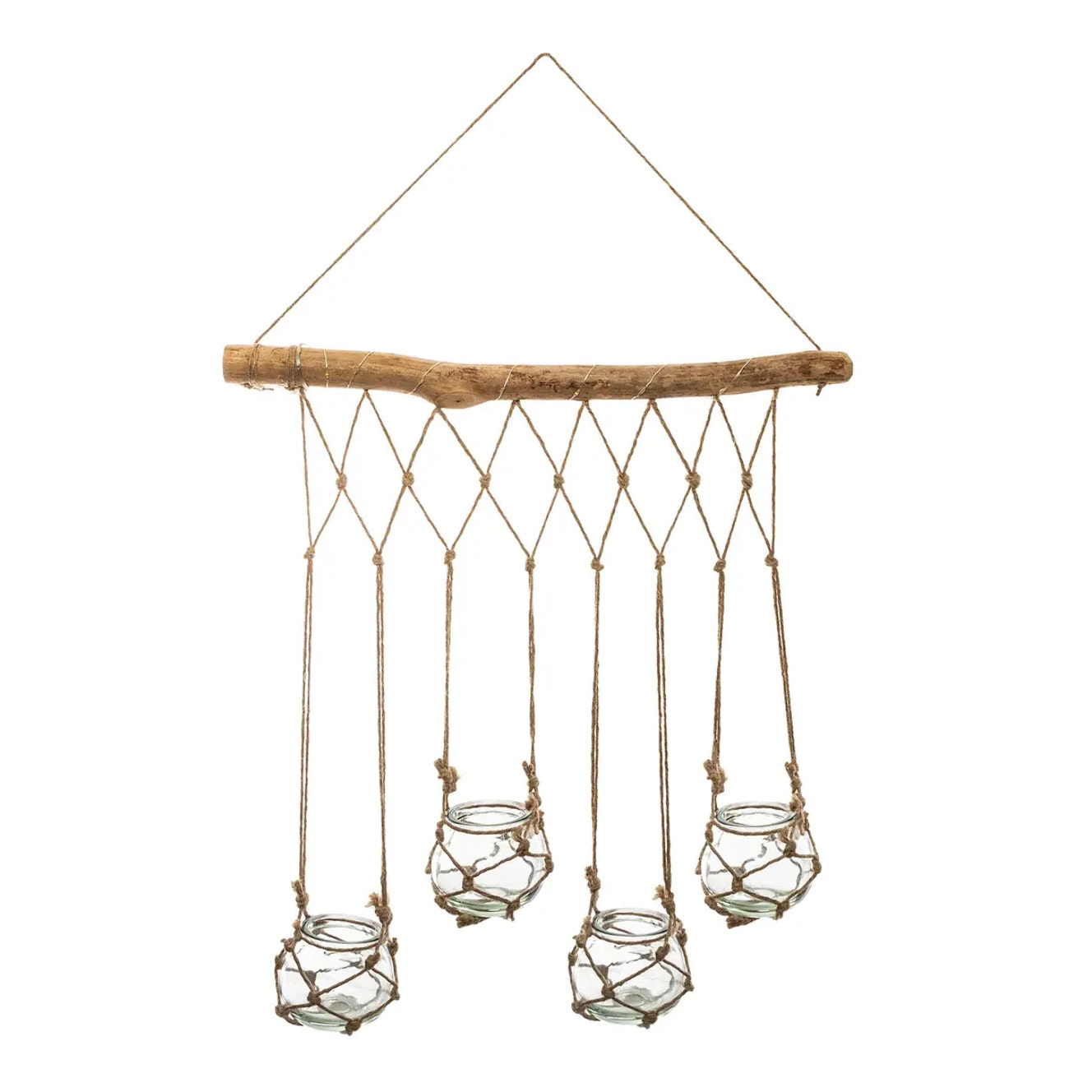 4 soliflores suspendus LED "Nikki" en verre beige 43x53cm