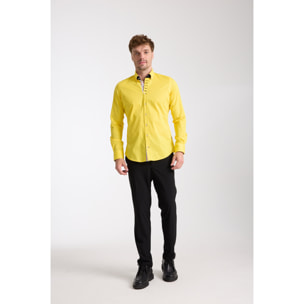 Camicia Uomo 1 Bottoni Button Down Slim Popeline Stretch Unito Giallo