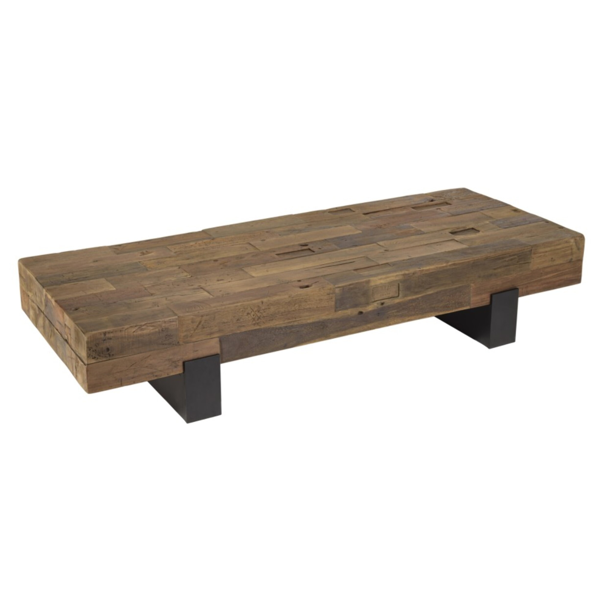 MATHIS - Table basse marron rectangulaire poutres bois massif