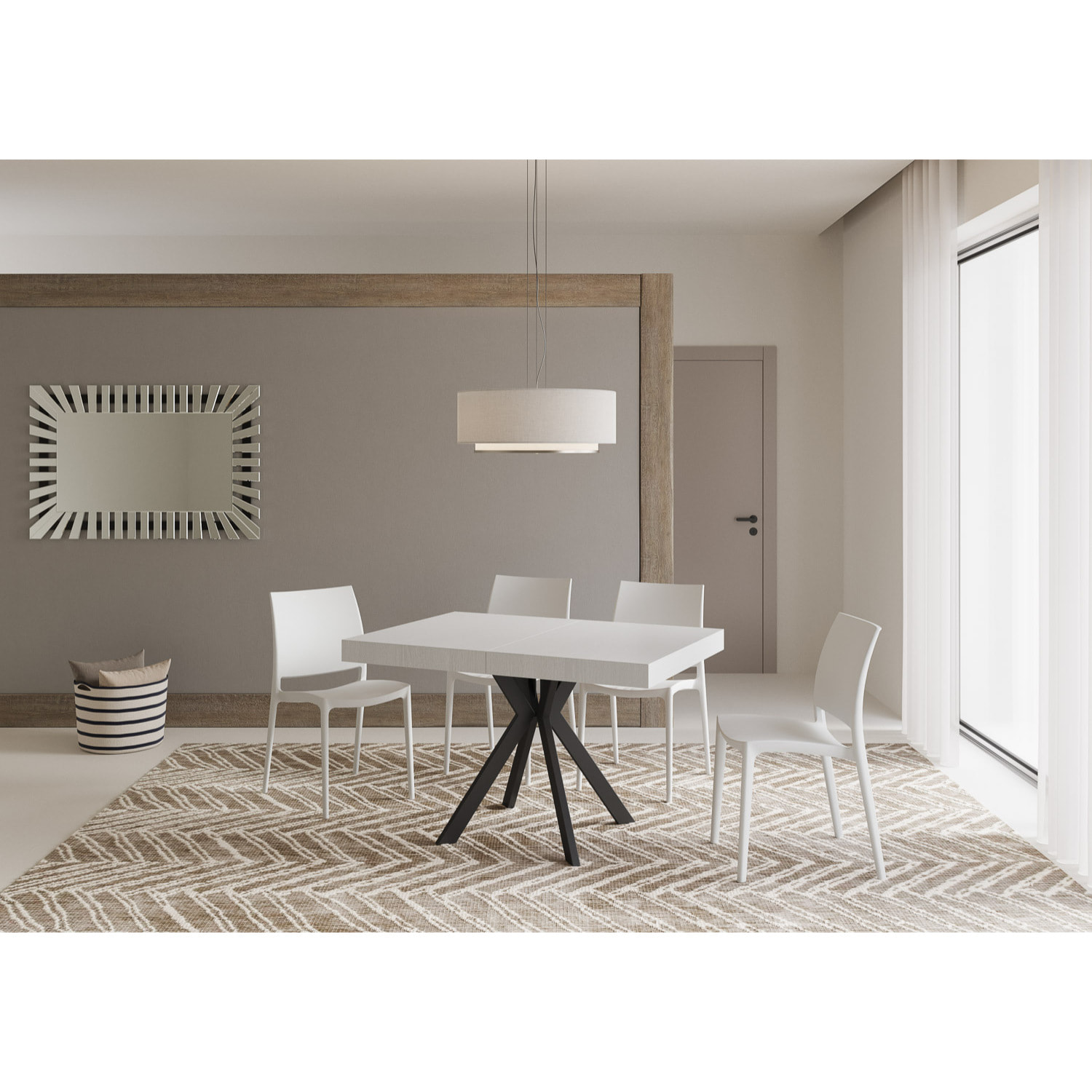 Mesa extensible 80x120/204 cm Dolcezza fresno blanco patas antracita