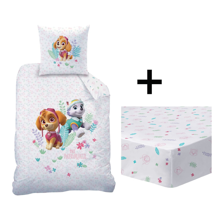 Parure de lit imprimée + drap housse 100% coton, PAT PATROUILLE PARADISE