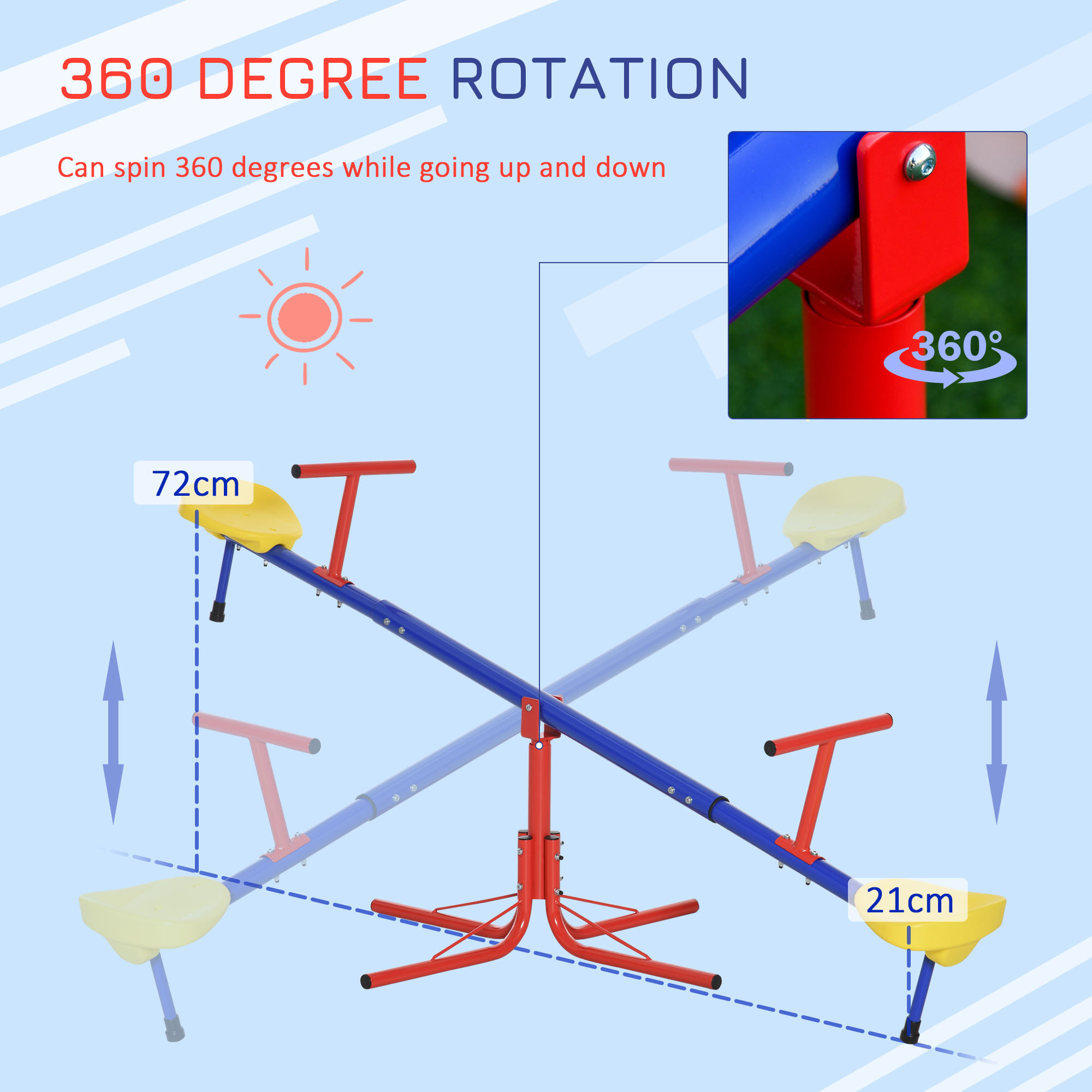 Trébuchet rotatif 360° - balançoire à bascule enfant - multicolore