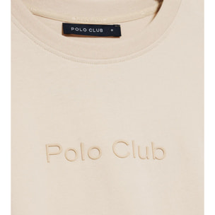 Camiseta beige de manga corta y cuello redondo con logotipo Polo Club