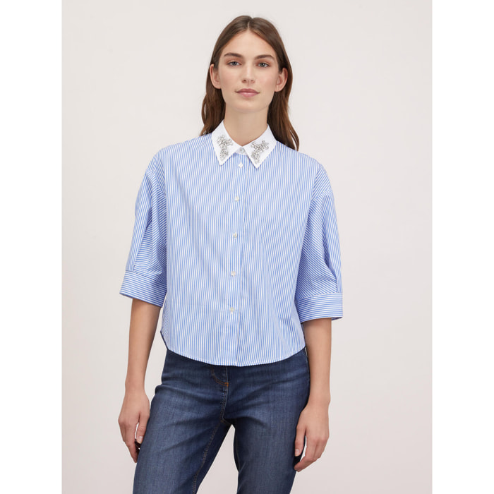 Motivi - Camicia a righe con colletto con strass - Azzurro