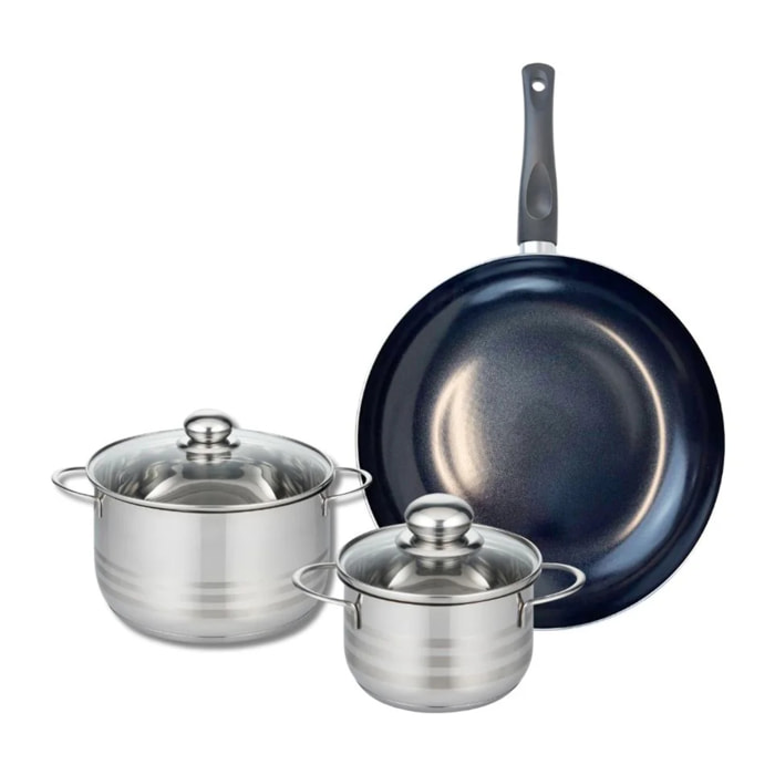 Ensemble de 1 Poêle de cuisson 32 cm et 2 faitouts 16 et 20 cm Elo Prima Brillant