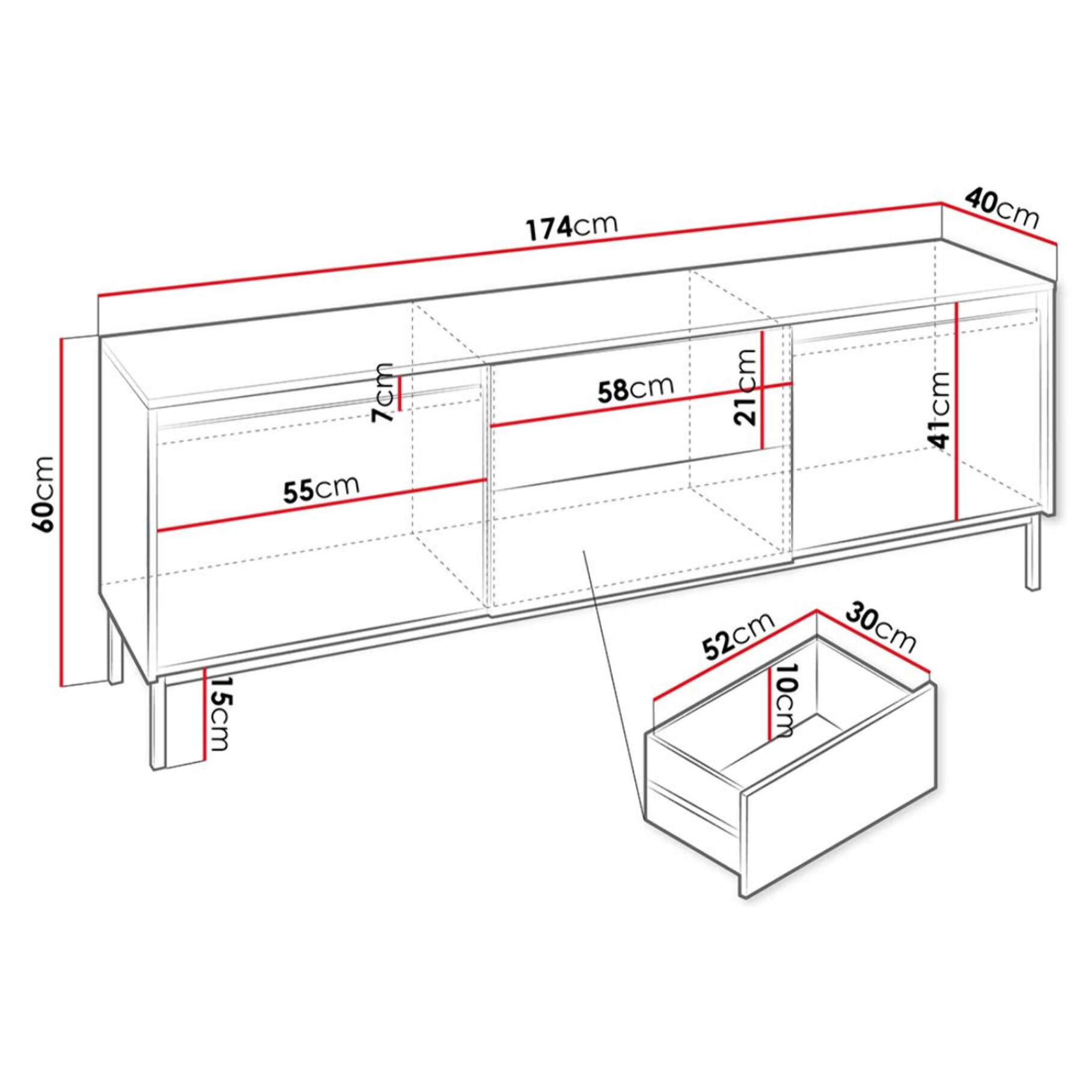 Girona - meuble tv - blanc - 2 portes et 2 tiroirs - 174 cm - Blanc