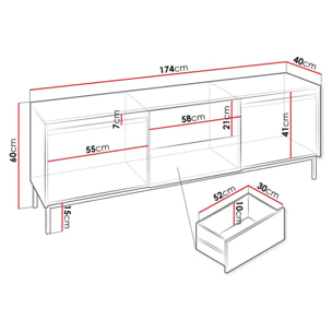 Girona - meuble tv - blanc - 2 portes et 2 tiroirs - 174 cm - Blanc