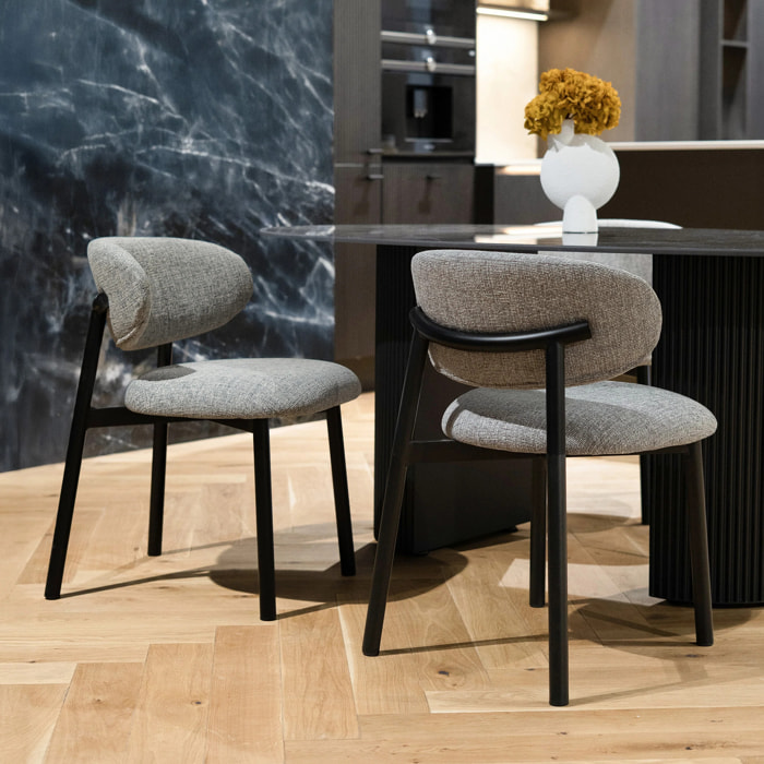 Lot de 2 chaises en tissu gris foncé chiné et pieds en métal noir - Nao