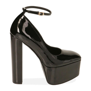 Décolleté platform nere in vernice, tacco 15 cm