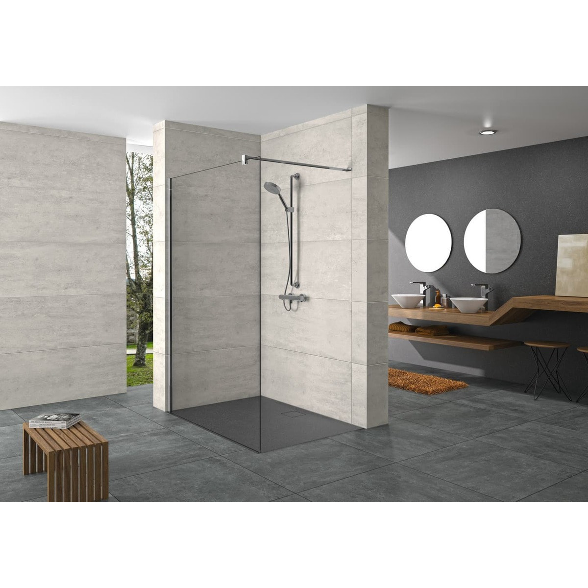Design Pure 130x200cm paroi en verre 8 mm anticalcaire, avec bras et profilés chrome brillant (SIKOKHWI130)