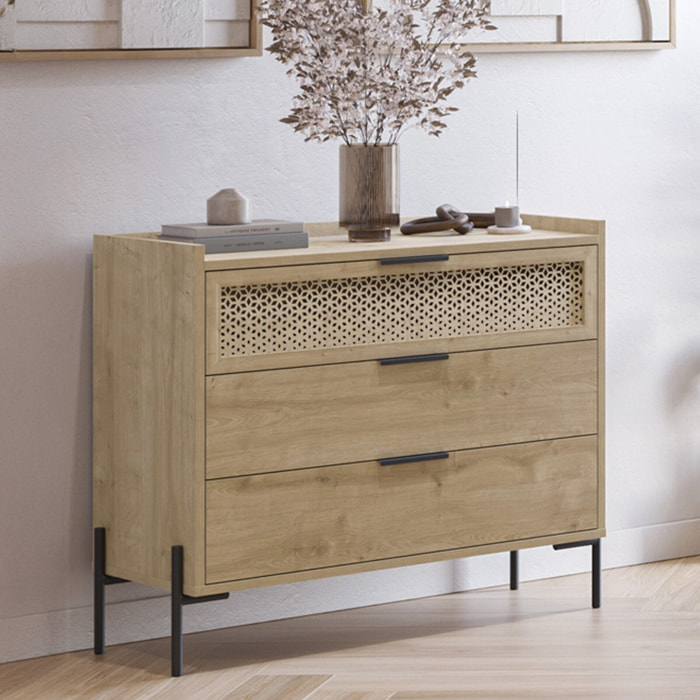 Commode 3 tiroirs effet chêne - CORTO