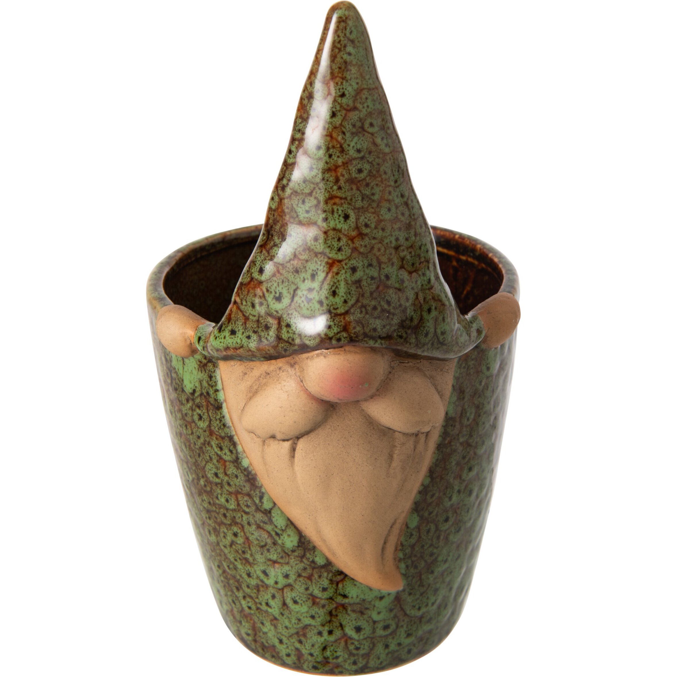 J-Line Cache-pot lutin - grès - vert/marron - large