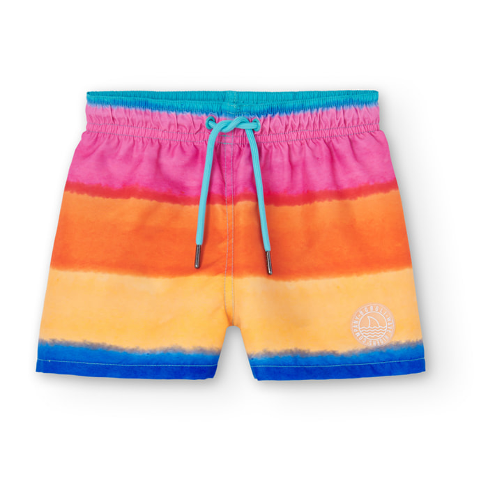 Bañador niño estampado, azul turquesa, tejido técnico