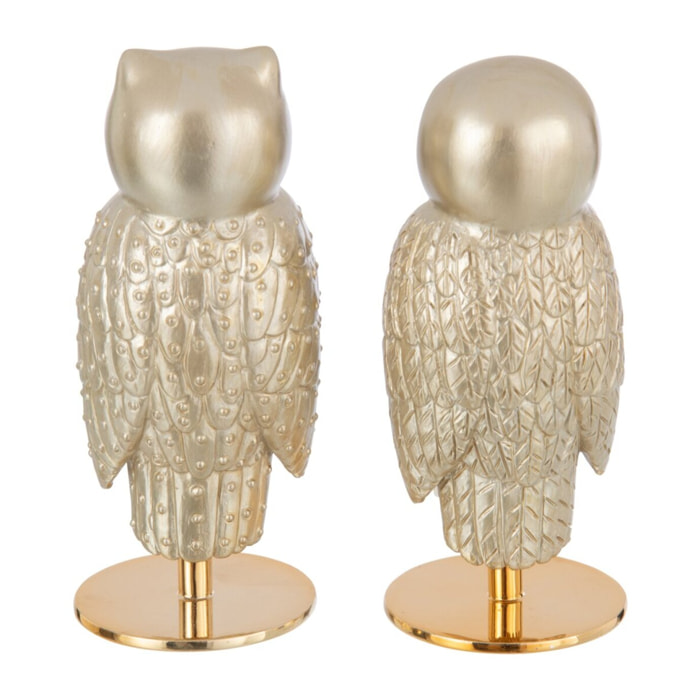 J-Line figurine Hibou sur Pied - polyrésine - blanc/or - 2 pcs