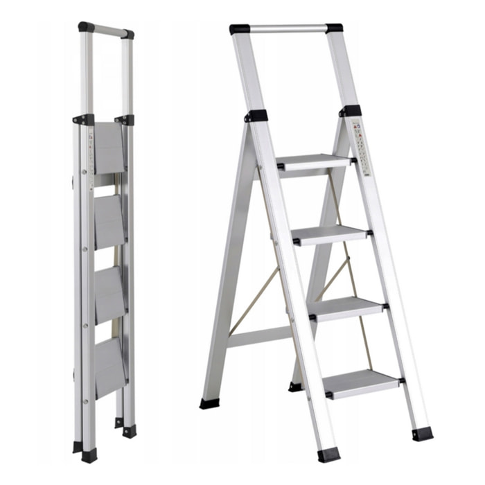 Scala piatta 4 Gradini in alluminio nera antiscivolo uso domestico 150 kg