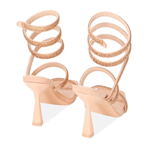 Sandalias de serpiente nude, tacón de 9,5 cm