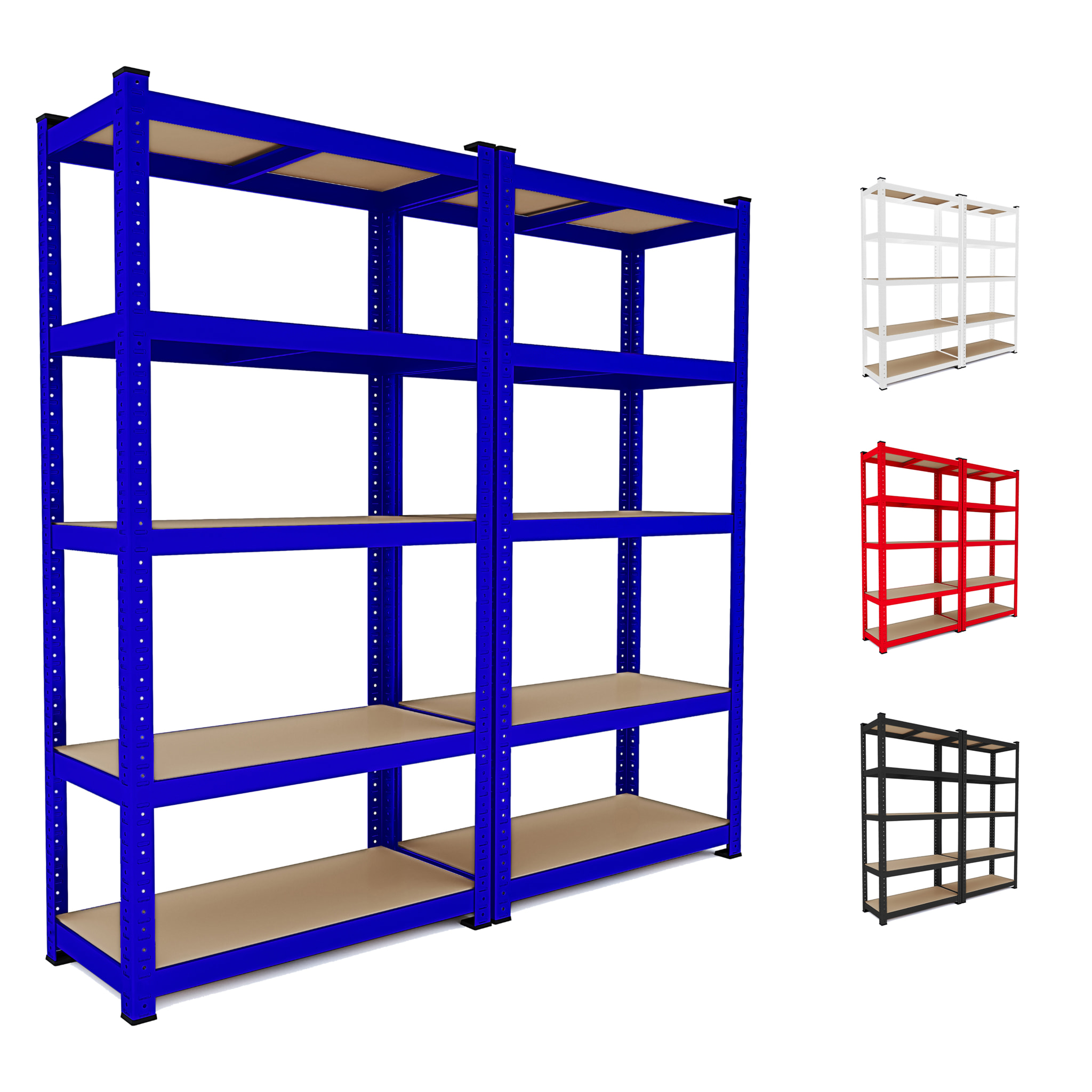 Set di 2 Scaffali In Metallo e MDF - Alta Portata Fino a 875 kg - 5 Ripiani Per Garage Officina Cantina Magazzino - Modulare - Blu - 180x90x40 cm