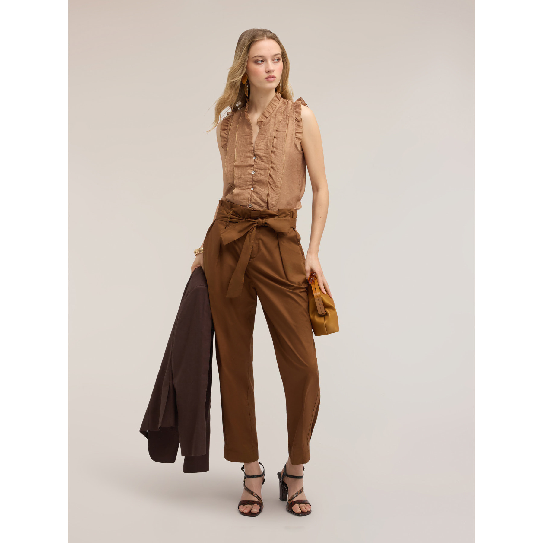 Motivi - Blusa in mussola con volant - Beige
