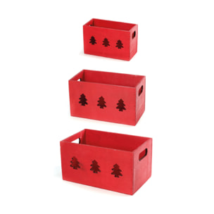 Set 2 Cassette In Legno Decorative Natalizie Modello Pino Red