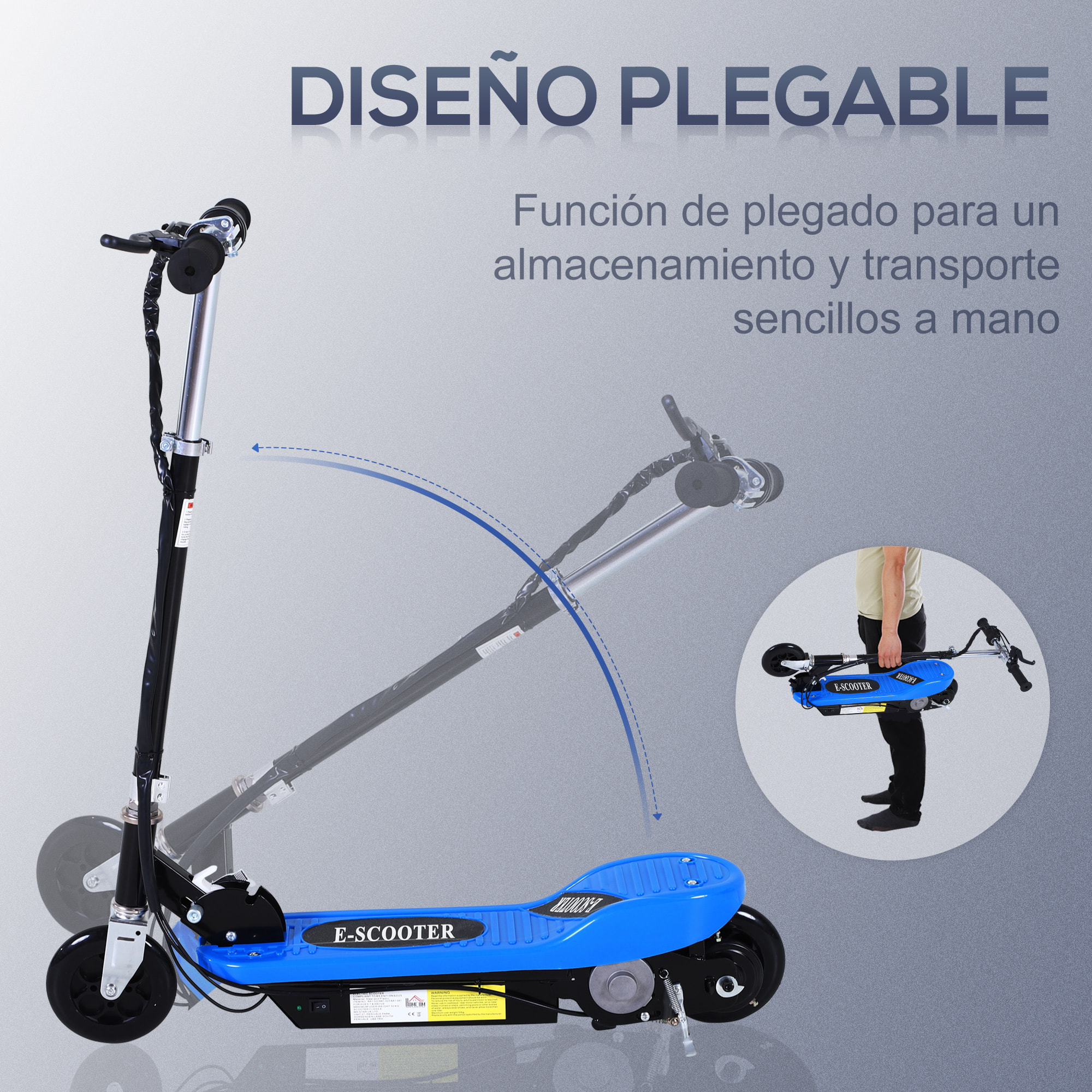 Scooter Plegable Manillar Ajustable Acero 79x37x91-99cm Azul