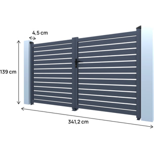 Portail semi-ajouré en aluminium "Julien"- 340 x 140 cm - Gris