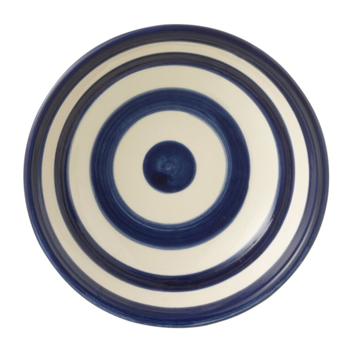 J-Line bol Granada Stripes Low - céramique - blanc/bleu - small - Ø 14 cm