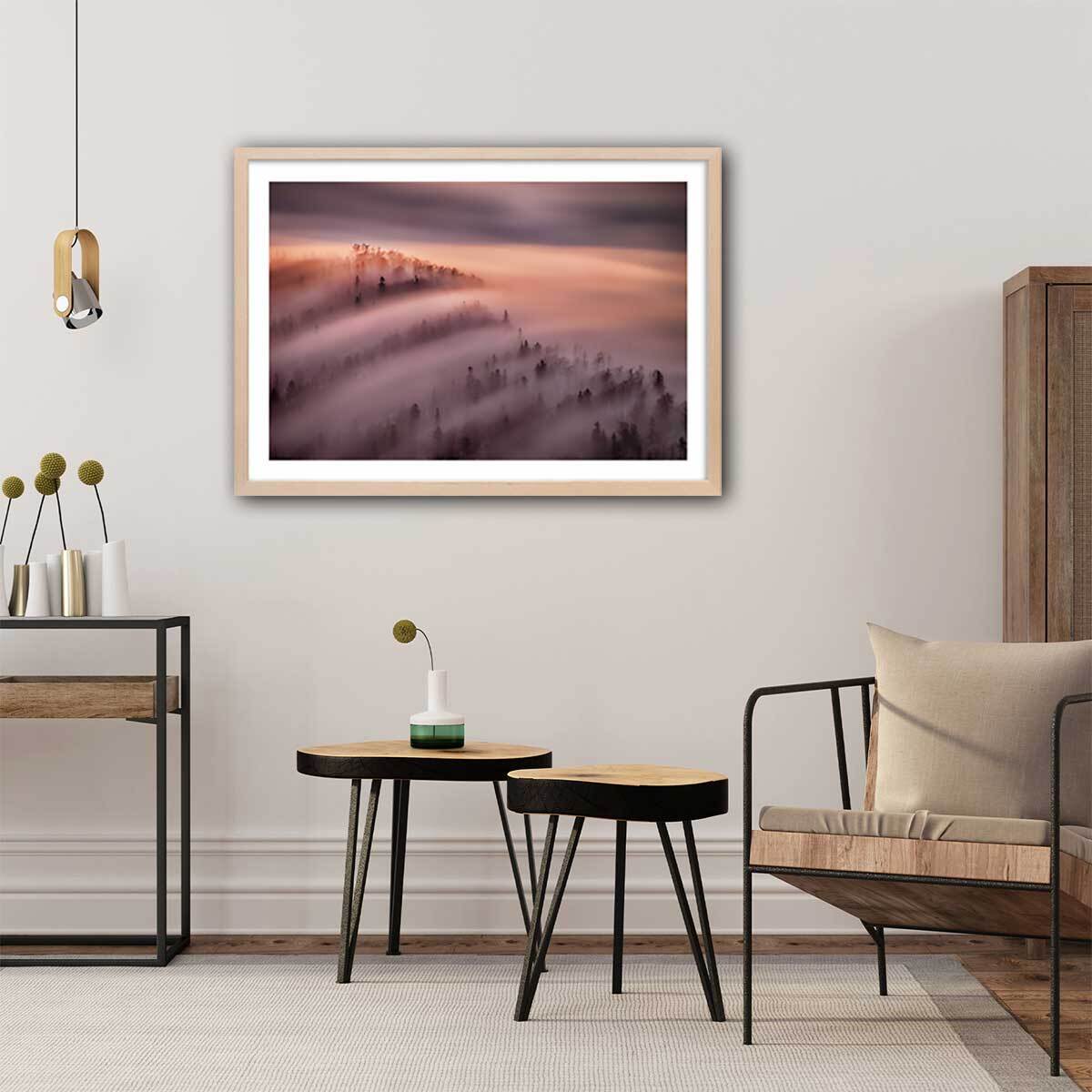 Poster ciel violet au matin Affiche + cadre en bois - Chêne