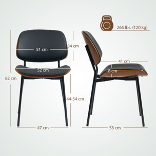 Lot de 2 chaises désign néo-rétro assise dossier cintré bois acier revêtement synthétique noir