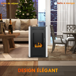 Cheminée bioéthanol design contemporain - étagère - brûleur 1,2 L - contrôle de flamme et manche inclus - acier noir blanc