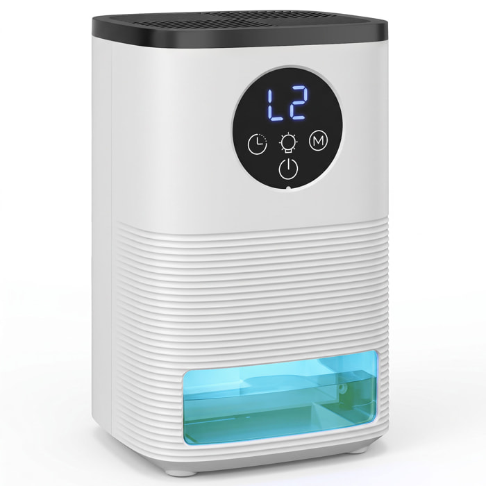 HOMCOM Deshumidificador 0,3L/Día, Deshumidificador de Humedad Pequeño Silencioso, para 15 ㎡, Luz RGB, Depósito 1,4 Litros, Temporizador de 24H, Pantalla LED, Secado Ropa, para Dormitorio, Baño, Blanco