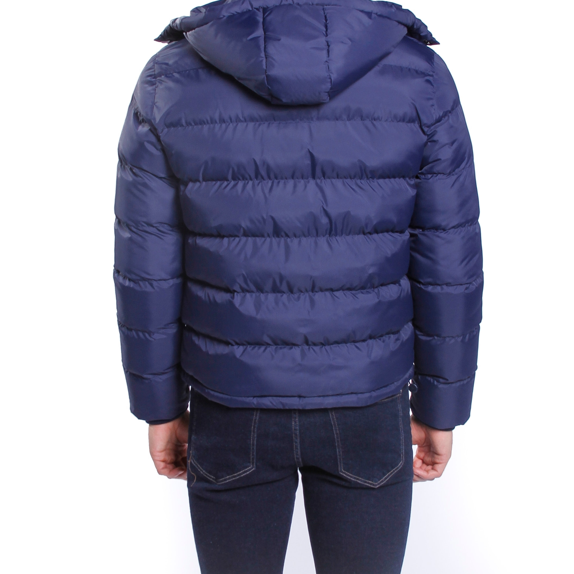 Giubbino nylon con cappuccio e righe colorate