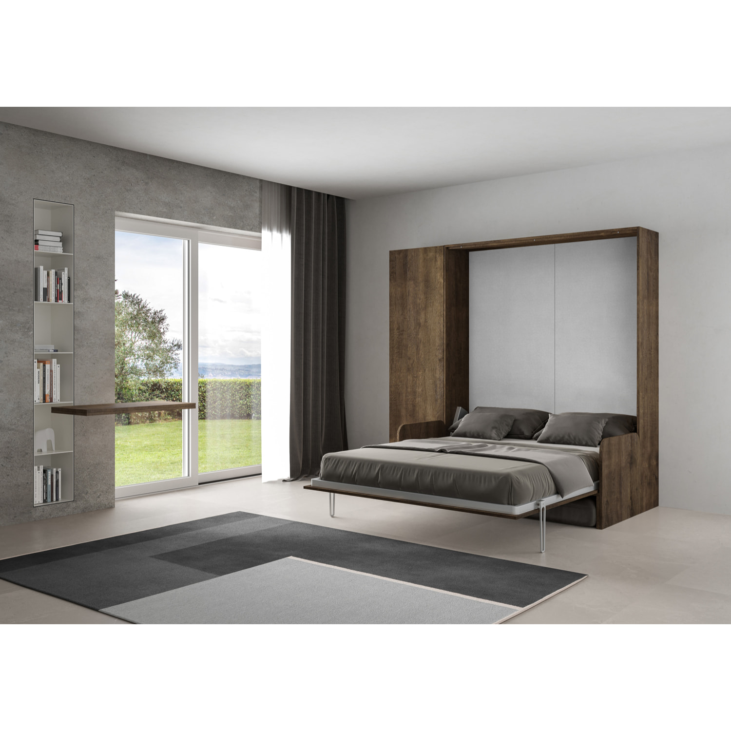 Cama abatible 160 vertical Kentaro Sofà con columna Nogal
