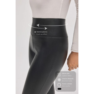 Leggings termici effetto pelle nera a pancia piatta