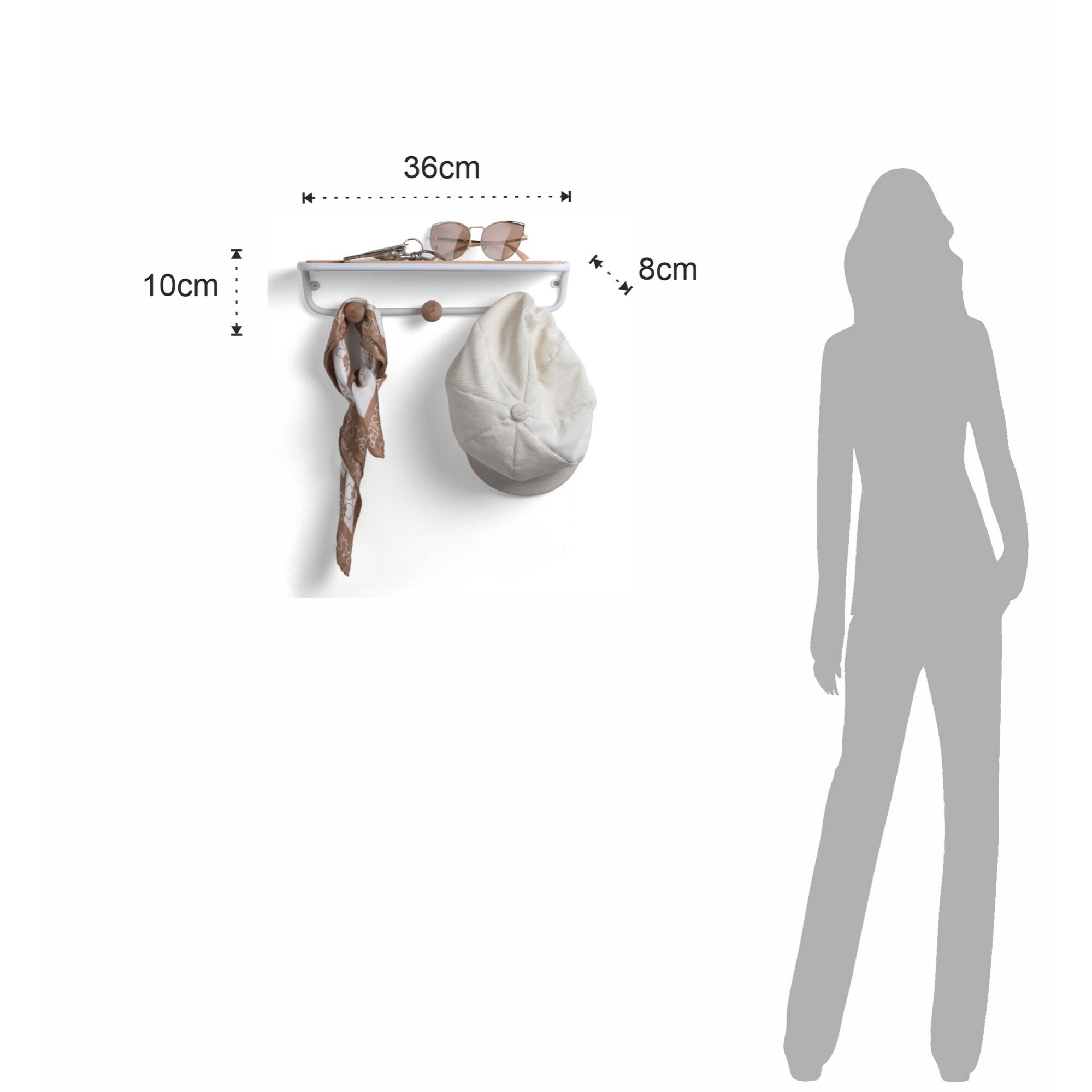 Porte-manteau mural Tomasucci GENNA, en acier et bois, blanc