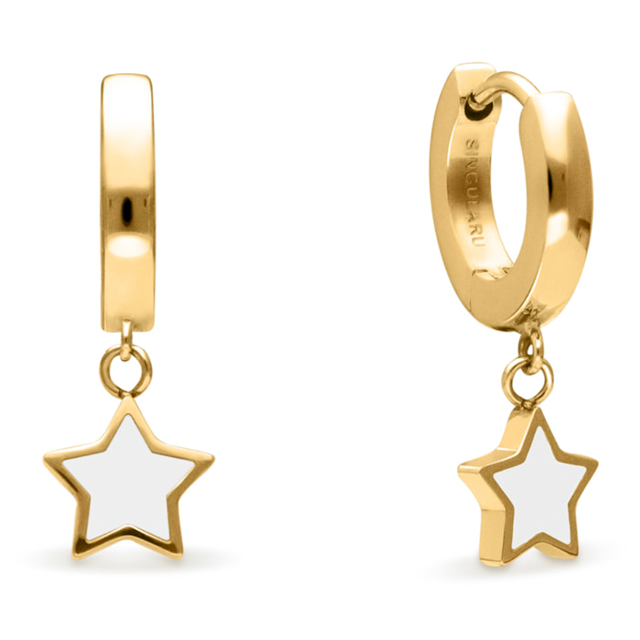 Pendientes Aro Star White Enamel Acero Baño Oro