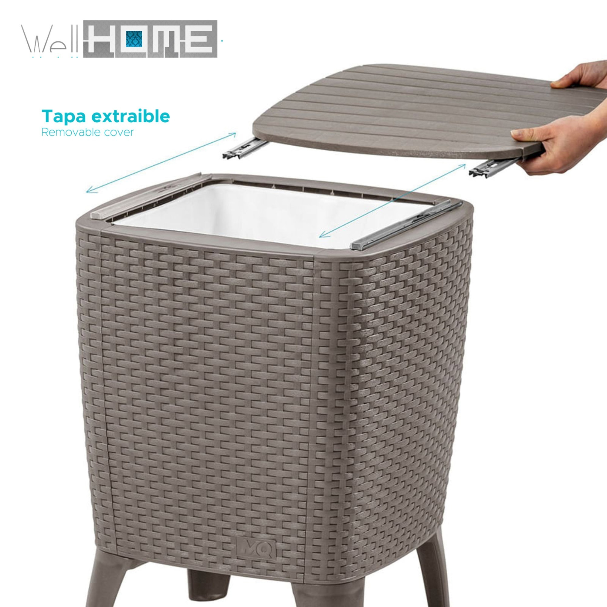 Well home - mesa auxiliar para exterior con enfriador de bebidas