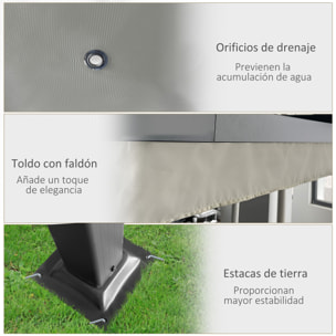 Pérgola de Aluminio 4x3 m con Techo Retráctil Poliéster y 8 Orificios de Drenaje