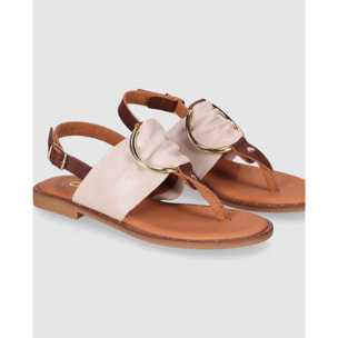 Sandalias de Serraje - Platino - Tacón: Bajo