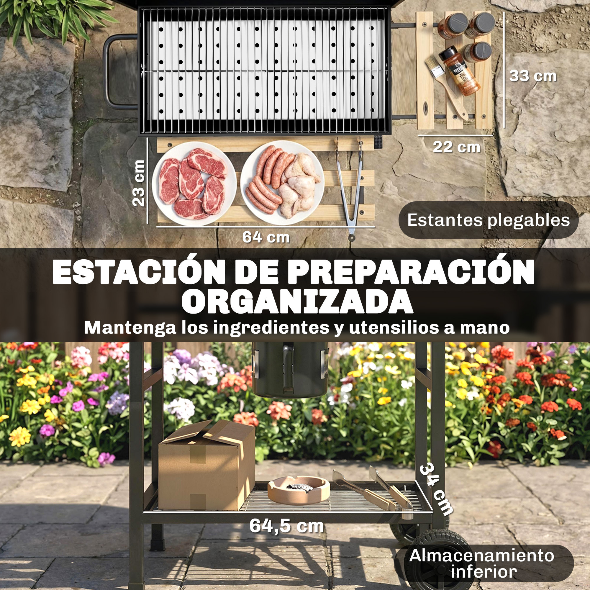 Barbacoa de Carbón Portátil, Barbacoa Carbón Barril Móvil con Asador Eléctrico, Estantes Plegables, Rejilla de Calentamiento, Termómetro, Ventilaciones Ajustables, Recoge Cenizas, Ruedas, Asa