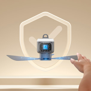 Ventilador de techo FS-6P de 45 cm. Con luz LED integrada, 4 velocidades, batería de larga duración de 12000 mAh. Incluye mando a distancia.