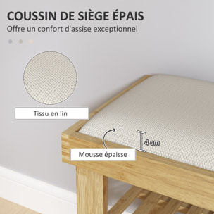 Banc à chaussures style scandinave 3 niveaux bambou bois naturel blanc cassé