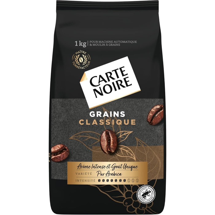 CARTE NOIRE - Grains Classique  - 100 % Arabica - Certifié Rainforest Alliance - 1 kg