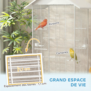 Cage à oiseaux sur roulettes tiroir amovible acier blanc