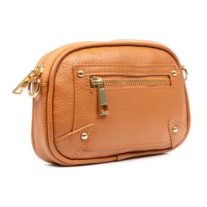 Asola borsa a tracolla, in pelle autentica finitura dollaro.